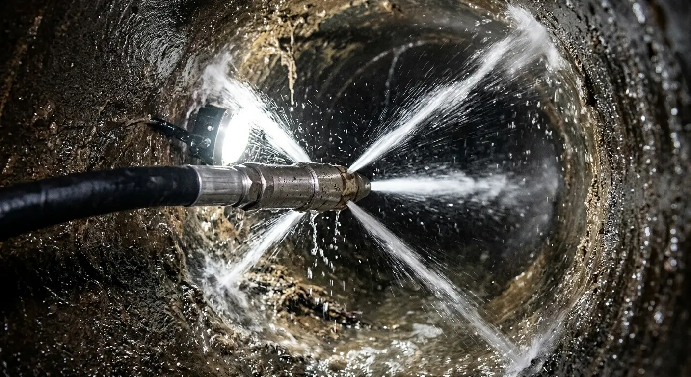 High-pressure hydro jetting nozzle cleaning sewer pipe for Sewer Cleanout in Wheaton